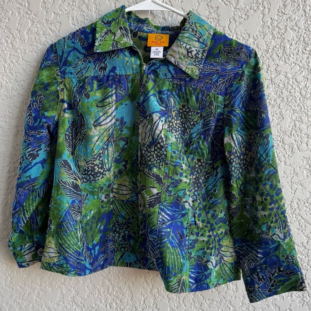 Ruby Rd. Womens Multi-Color Tropical Rayon
Blend Zip-Up Jacket Sz 6P